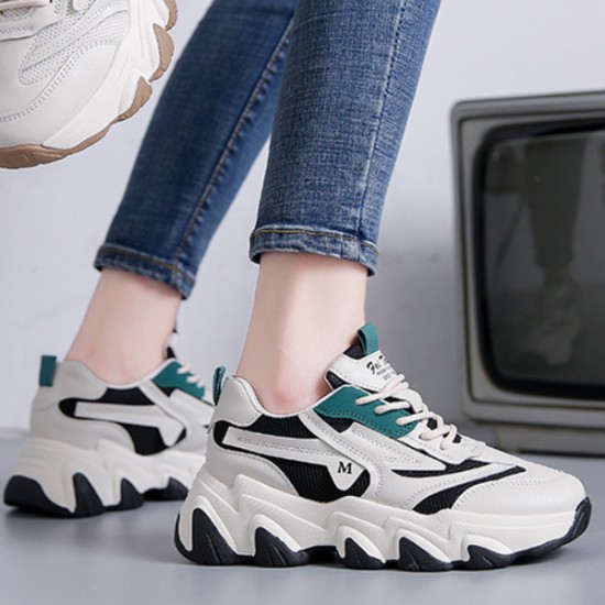 Comfort Color Block Front Chunky Lace up Sneakers - Black |image