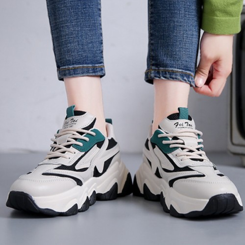Comfort Color Block Front Chunky Lace up Sneakers - Black |image