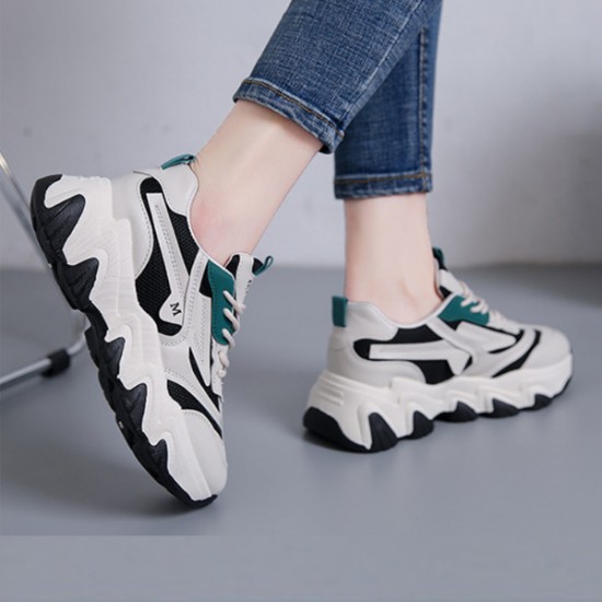 Comfort Color Block Front Chunky Lace up Sneakers - Black |image