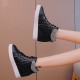 Rhinestone Decorated Style High Top Comfortable Women Sneakers - Black |image