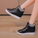 Rhinestone Decorated Style High Top Comfortable Women Sneakers - Black |image
