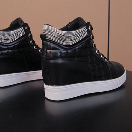 Rhinestone Decorated Style High Top Comfortable Women Sneakers - Black |image