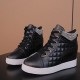 Rhinestone Decorated Style High Top Comfortable Women Sneakers - Black |image