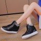Rhinestone Decorated Style High Top Comfortable Women Sneakers - Black |image