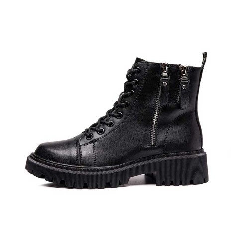 Zipper High Top Lace Up Women Casual Ankle Boots Black |image