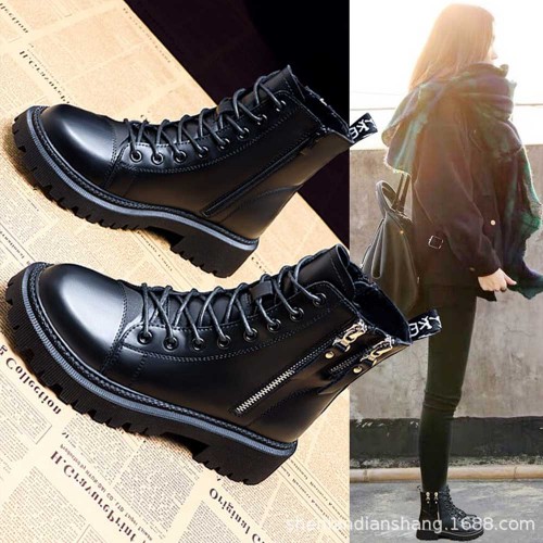 Zipper High Top Lace Up Women Casual Ankle Boots Black |image