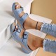 Casual Buckle Strap Open Toe Outer Hollow Wedge Slippers - Light Blue