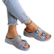 Casual Buckle Strap Open Toe Outer Hollow Wedge Slippers - Light Blue |image