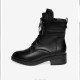 High Top Smooth Lace Up Leather Chunky Boots Black |image