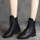 High Top Smooth Lace Up Leather Chunky Boots Black |image