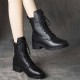 High Top Smooth Lace Up Leather Chunky Boots Black |image
