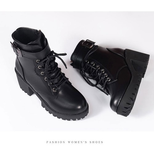 Comfortable Platform High Heels Ankle Strap Boots - Black |image