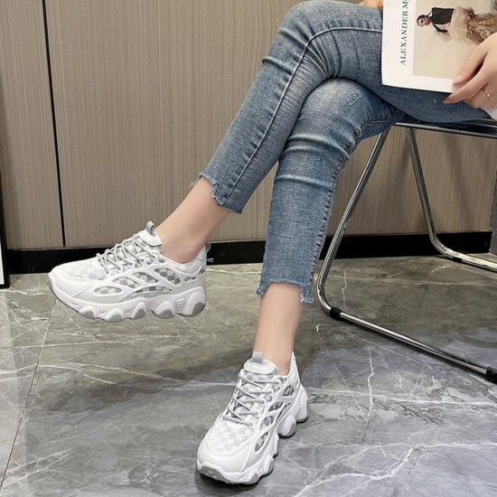 Showing image for Breathable Thick Soled Lace Up Sporty Women Sneakers - Grey Breathable Thick Soled Lace Up Sporty Women Sneakers - Grey |image