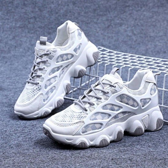 Showing image for Breathable Thick Soled Lace Up Sporty Women Sneakers - Grey Breathable Thick Soled Lace Up Sporty Women Sneakers - Grey |image