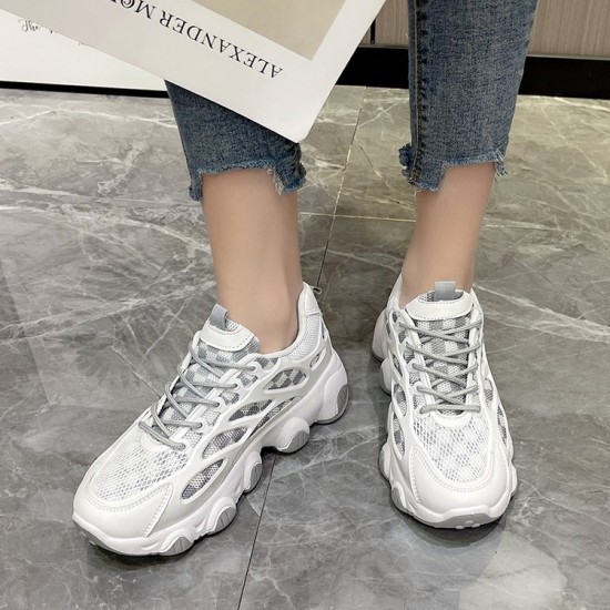 Showing image for Breathable Thick Soled Lace Up Sporty Women Sneakers - Grey Breathable Thick Soled Lace Up Sporty Women Sneakers - Grey |image