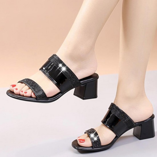 Showing image for Rhinestone Open Toe Stripes Women Slipper Sandals - Black Rhinestone Open Toe Stripes Women Slipper Sandals - Black |image