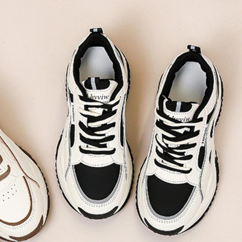Platform Hot Reflective Thick Sole Lace Up Chunky Sneakers - Black |image