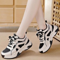 Platform Hot Reflective Thick Sole Lace Up Chunky Sneakers - Black
