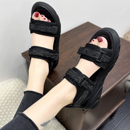 Transparent Ankle Strap Velcro Peep Toe Wedge Sandals - Black |image