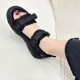 Transparent Ankle Strap Velcro Peep Toe Wedge Sandals - Black |image