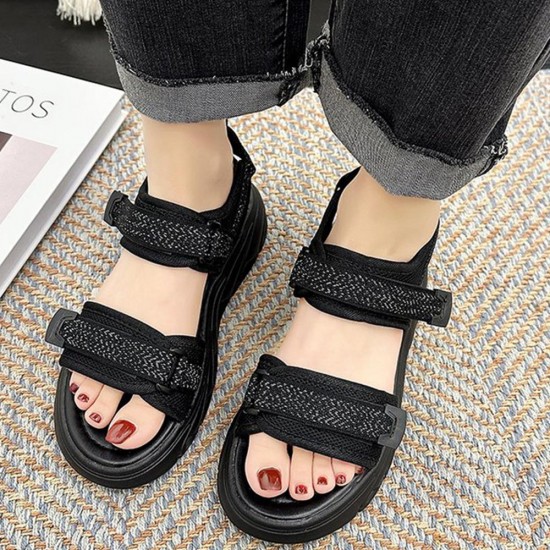 Transparent Ankle Strap Velcro Peep Toe Wedge Sandals - Black |image