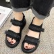 Transparent Ankle Strap Velcro Peep Toe Wedge Sandals - Black |image
