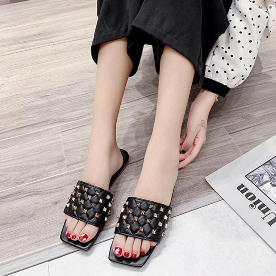 Showing image for Comfortable Flat Bottom Square Toe Rhombus Slippers - Black Comfortable Flat Bottom Square Toe Rhombus Slippers - Black |image
