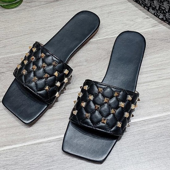 Showing image for Comfortable Flat Bottom Square Toe Rhombus Slippers - Black Comfortable Flat Bottom Square Toe Rhombus Slippers - Black |image