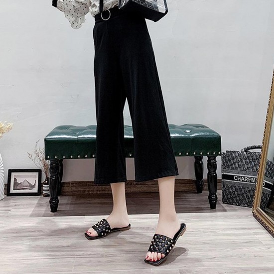 Showing image for Comfortable Flat Bottom Square Toe Rhombus Slippers - Black Comfortable Flat Bottom Square Toe Rhombus Slippers - Black |image