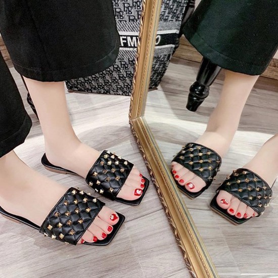 Showing image for Comfortable Flat Bottom Square Toe Rhombus Slippers - Black Comfortable Flat Bottom Square Toe Rhombus Slippers - Black |image