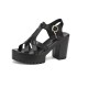 Comfort Peep Toe Buckle Stripe Closure Hollows Heel Sandals - Black |image