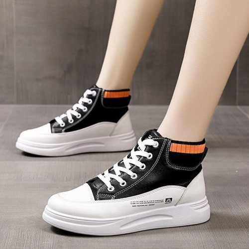Platform Breathable Shallow Mouth Lace Up Ankle Sneakers - Black |image