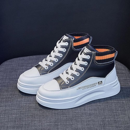 Platform Breathable Shallow Mouth Lace Up Ankle Sneakers - Black |image