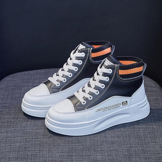 Showing image for Platform Breathable Shallow Mouth Lace Up Ankle Sneakers - Black Platform Breathable Shallow Mouth Lace Up Ankle Sneakers - Black |image