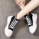 Platform Breathable Shallow Mouth Lace Up Ankle Sneakers - Black |image
