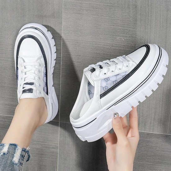 Comfort Low Top Round Toe Lace Up Sports Sneakers - Black |image