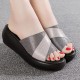 Casual Style Peep Toe Thick Soled Slip On Wedge Slippers - Grey |image