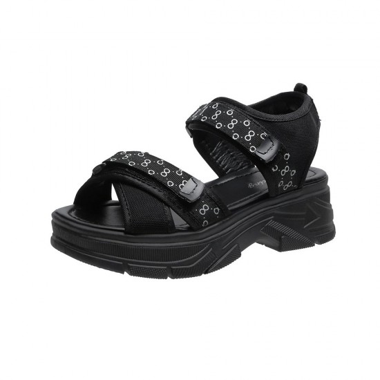 Showing image for Cross Border Open Toe Velcro Closure Strappy Wedge Sandals - Black Cross Border Open Toe Velcro Closure Strappy Wedge Sandals - Black |image