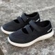 Round Toe Shallow Mouth Velcro Flat Casual Shoes - Black |image