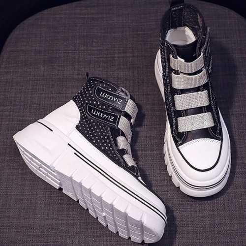 Platform Velcro Soft Sole Thick Bottom Women Sneakers - Black |image