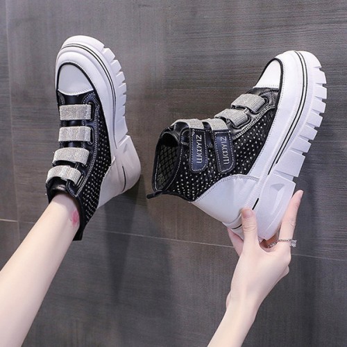 Platform Velcro Soft Sole Thick Bottom Women Sneakers - Black |image