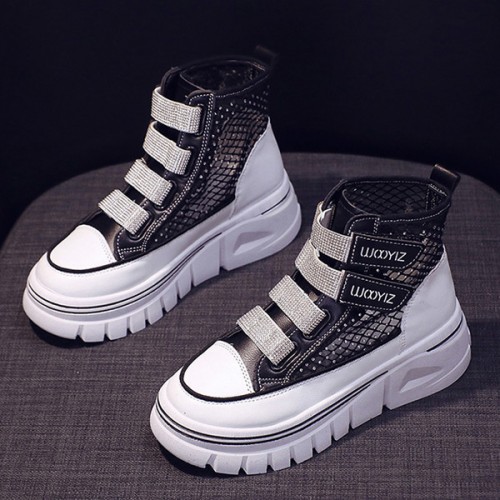 Platform Velcro Soft Sole Thick Bottom Women Sneakers - Black |image