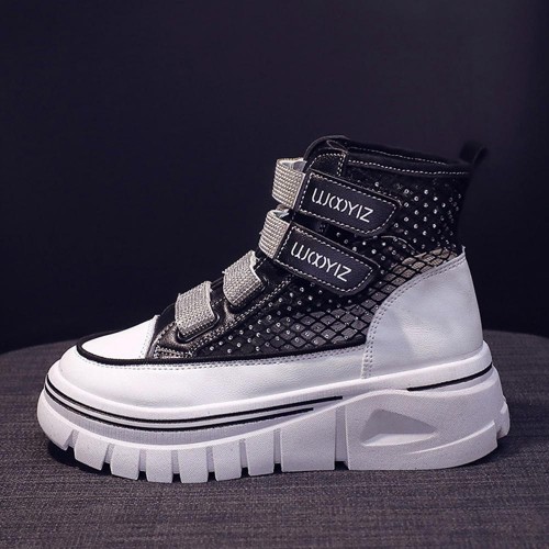 Platform Velcro Soft Sole Thick Bottom Women Sneakers - Black |image