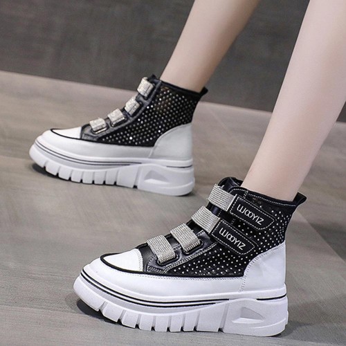 Platform Velcro Soft Sole Thick Bottom Women Sneakers - Black |image