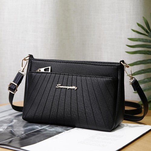 Trendy Rhombic Adjustable Stripe Small Square Messenger Bag - Black |image