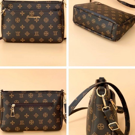 Oblique Floral Adjustable Stripe Women Shoulder Bag - Dark Brown |image