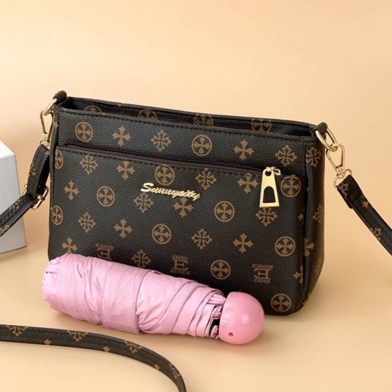 Oblique Floral Adjustable Stripe Women Shoulder Bag - Dark Brown |image