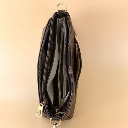 Oblique Floral Adjustable Stripe Women Shoulder Bag - Dark Brown |image