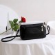 Glossy Plain Zippers Pockets Adjustable Stripe Shoulder Bag - Black |image