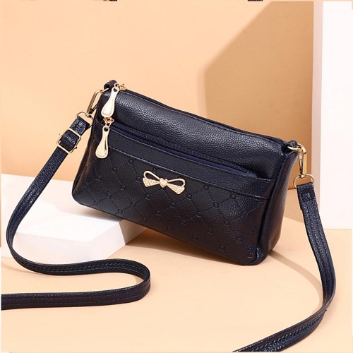 Glossy Plain Zippers Pockets Adjustable Stripe Shoulder Bag - Black |image